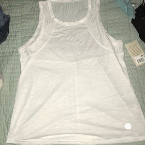 White athletic workout top with mesh
